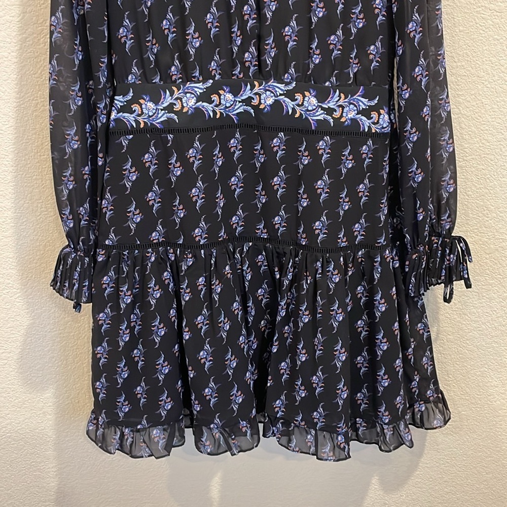 Raoul Paisley Shaza Dress 6 Dark Floral Mini Dress Pleated Collar Wedding Guest - Picture 9 of 16